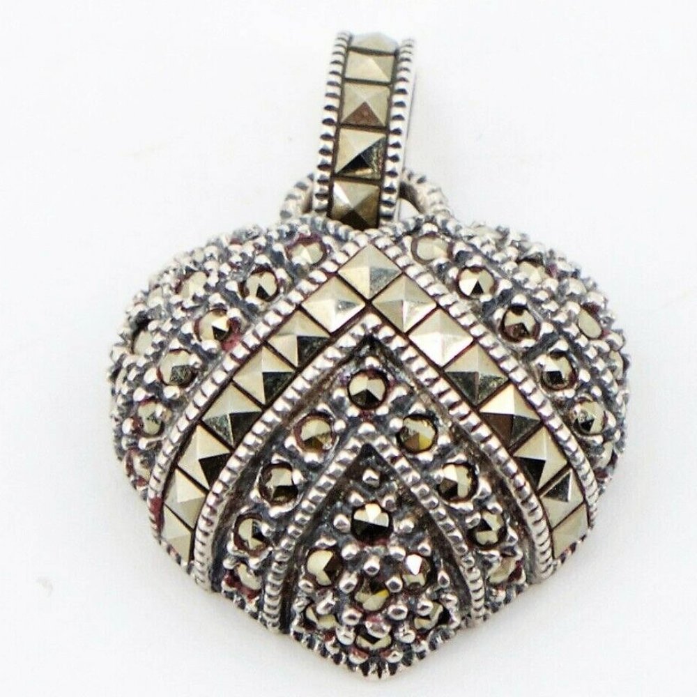 JUDITH JACK Marcasite Pave Heart Pendant - 5.5